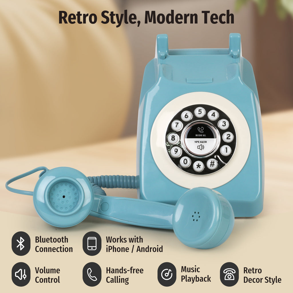 Bluetooth Landline Phone with Speakerphone, Retro Bluetooth Desk Phone, Bluetooth Telephone with USB Rechargeable, Blue