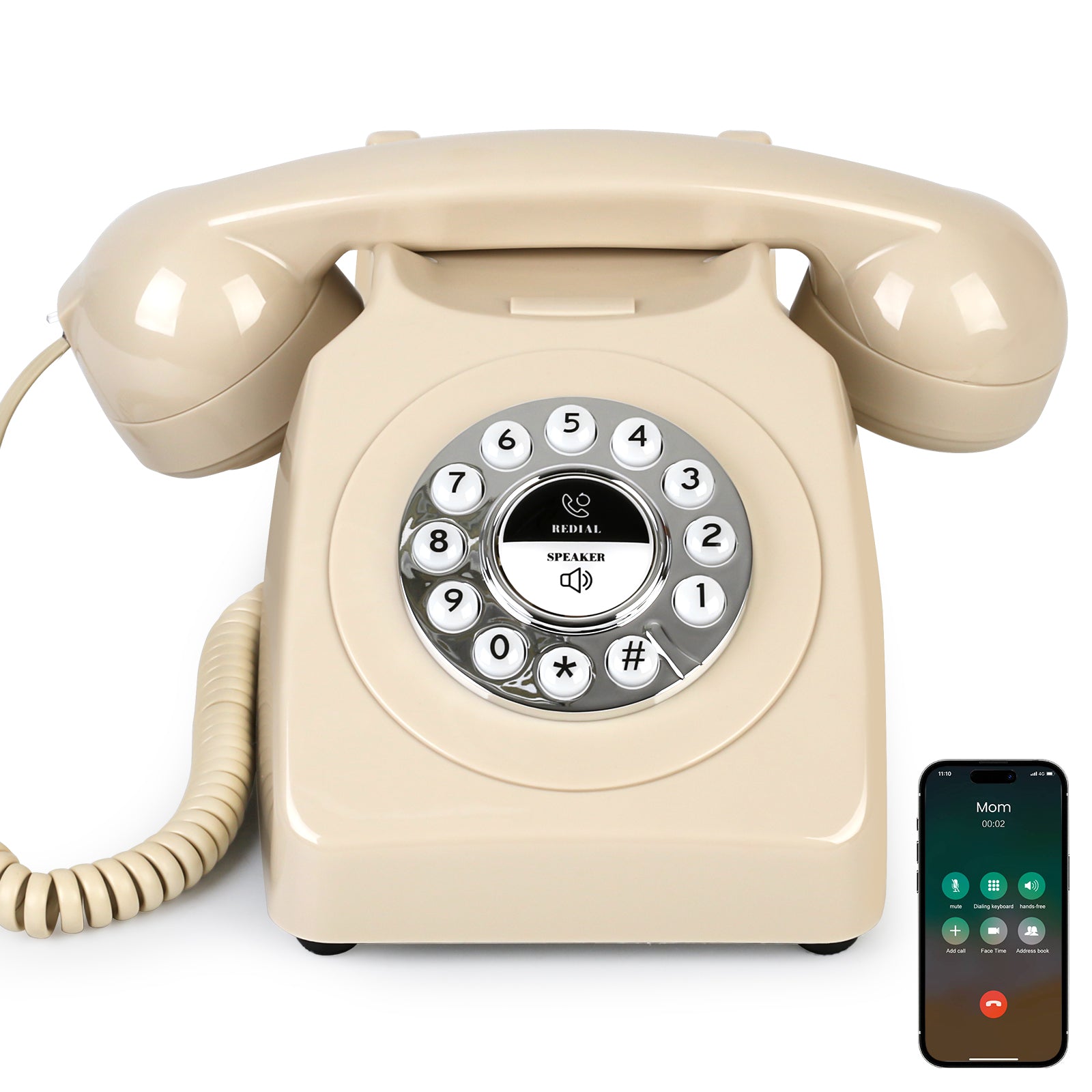 Sangyn Bluetooth Landline Phone, Retro Bluetooth Home Phone Compatible with Android & iOS, Speakerphone, Volume Control & USB Rechargeable