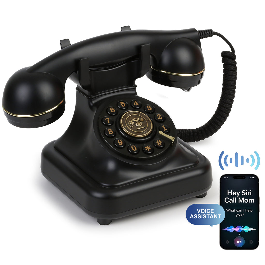 Bluetooth Landline Phone with Voice Assistant, Compatible with Android & iOS, Physical Phone with Volume Control, Black