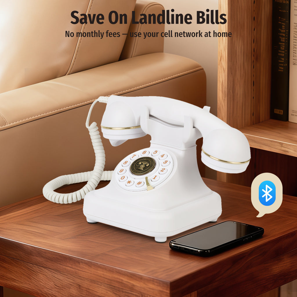 Sangyn Bluetooth Phone with Speakerphone, Bluetooth Landline Telephone with USB Rechargeable Power, Hands-Free Calling & Music Playback, White