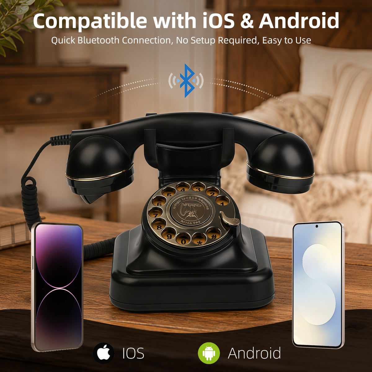 Bluetooth Retro Rotary Phone – Vintage Style Phone for iPhone & Android