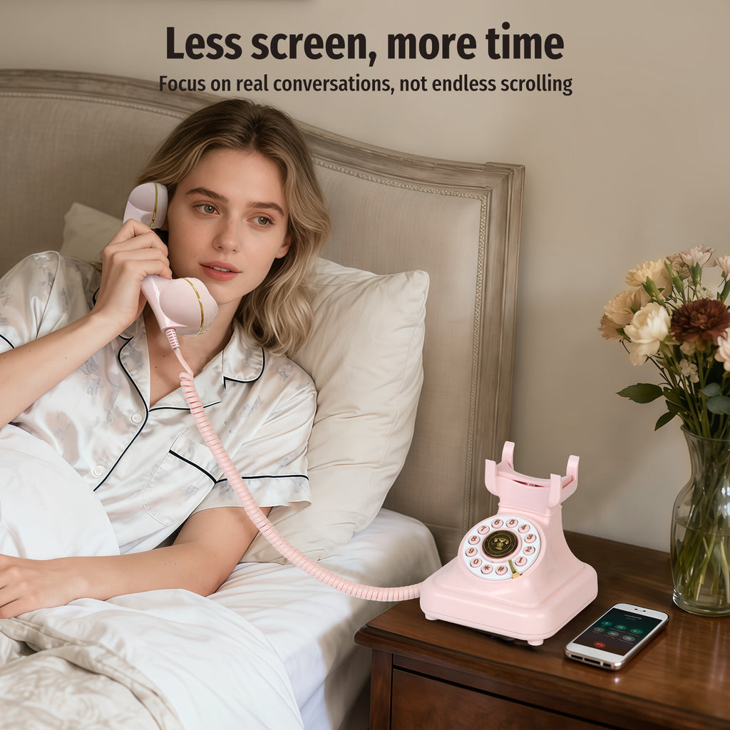 Sangyn Bluetooth Phone with Speakerphone, Bluetooth Landline Telephone with USB Rechargeable Power, Hands-Free Calling & Music Playback, Pink
