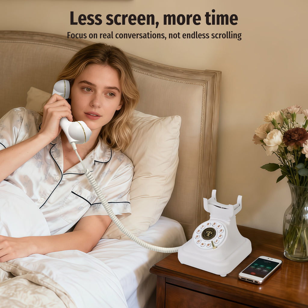 Sangyn Bluetooth Phone with Speakerphone, Bluetooth Landline Telephone with USB Rechargeable Power, Hands-Free Calling & Music Playback, White