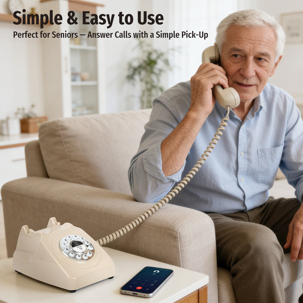 Bluetooth Landline Phone with Speakerphone, Retro Bluetooth Desk Phone, Bluetooth Telephone with USB Rechargeable, Beige