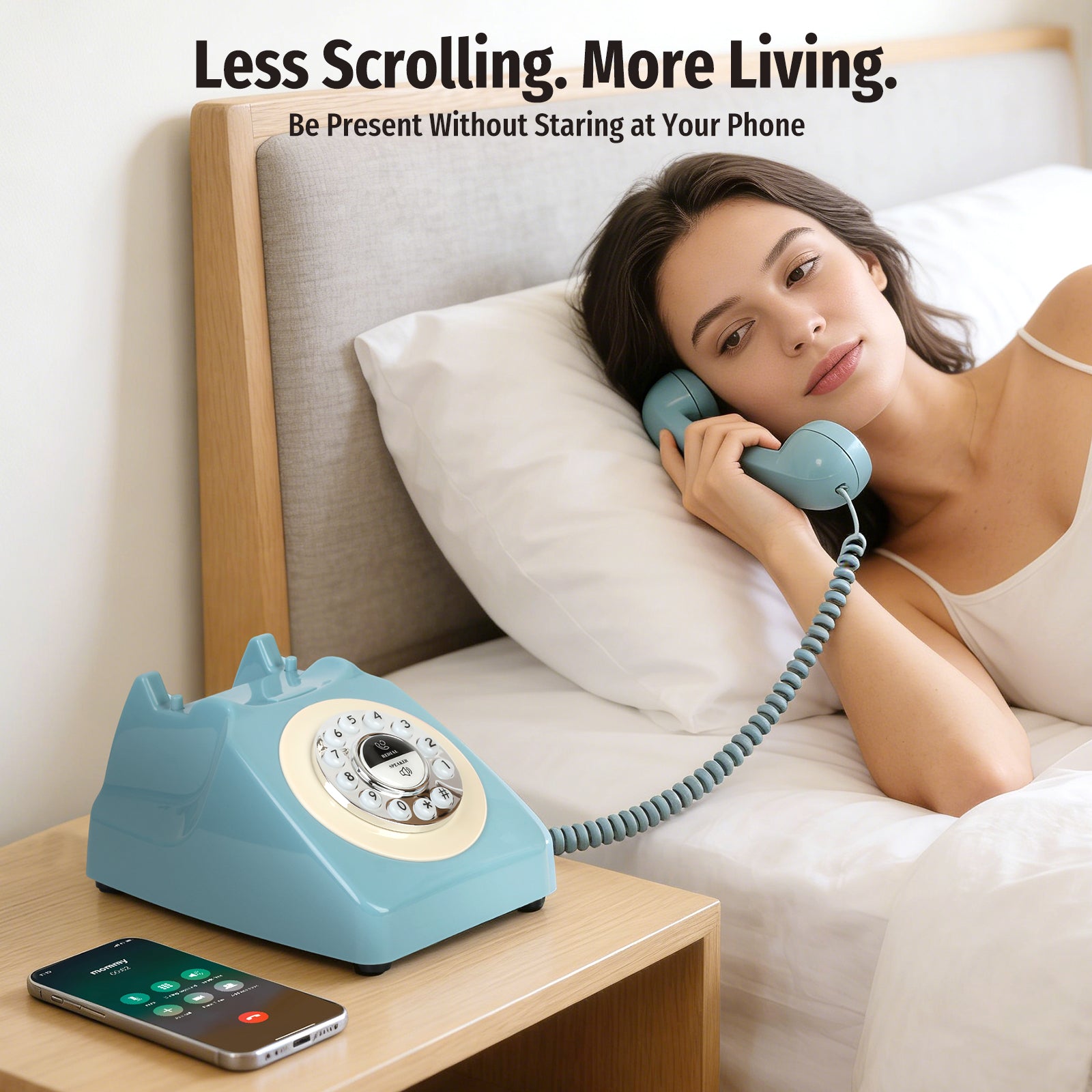 Bluetooth Landline Phone with Speakerphone, Retro Bluetooth Desk Phone, Bluetooth Telephone with USB Rechargeable, Blue