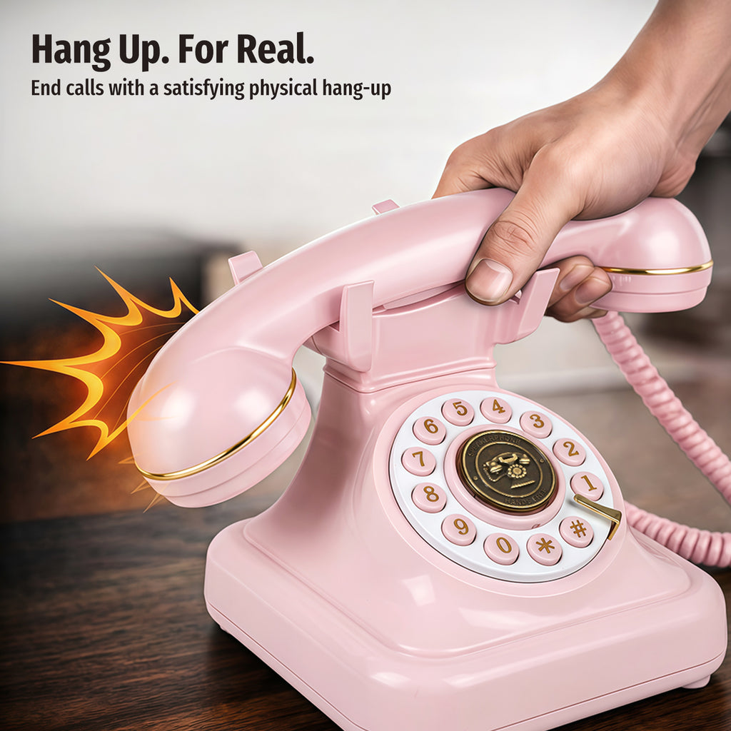Bluetooth Landline Phone with Voice Assistant, Compatible with Android & iOS, Physical Phone with Volume Control, Pink