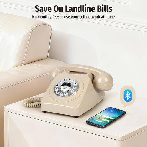 Bluetooth Landline Phone with Speakerphone, Retro Bluetooth Desk Phone, Bluetooth Telephone with USB Rechargeable, Beige