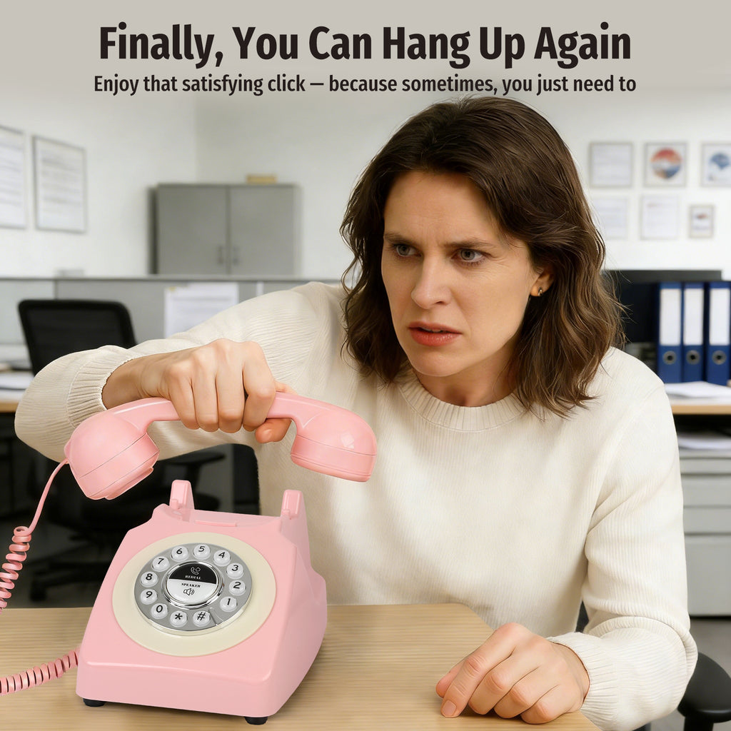 Bluetooth Landline Phone with Speakerphone, Retro Bluetooth Desk Phone, Bluetooth Telephone with USB Rechargeable, Pink