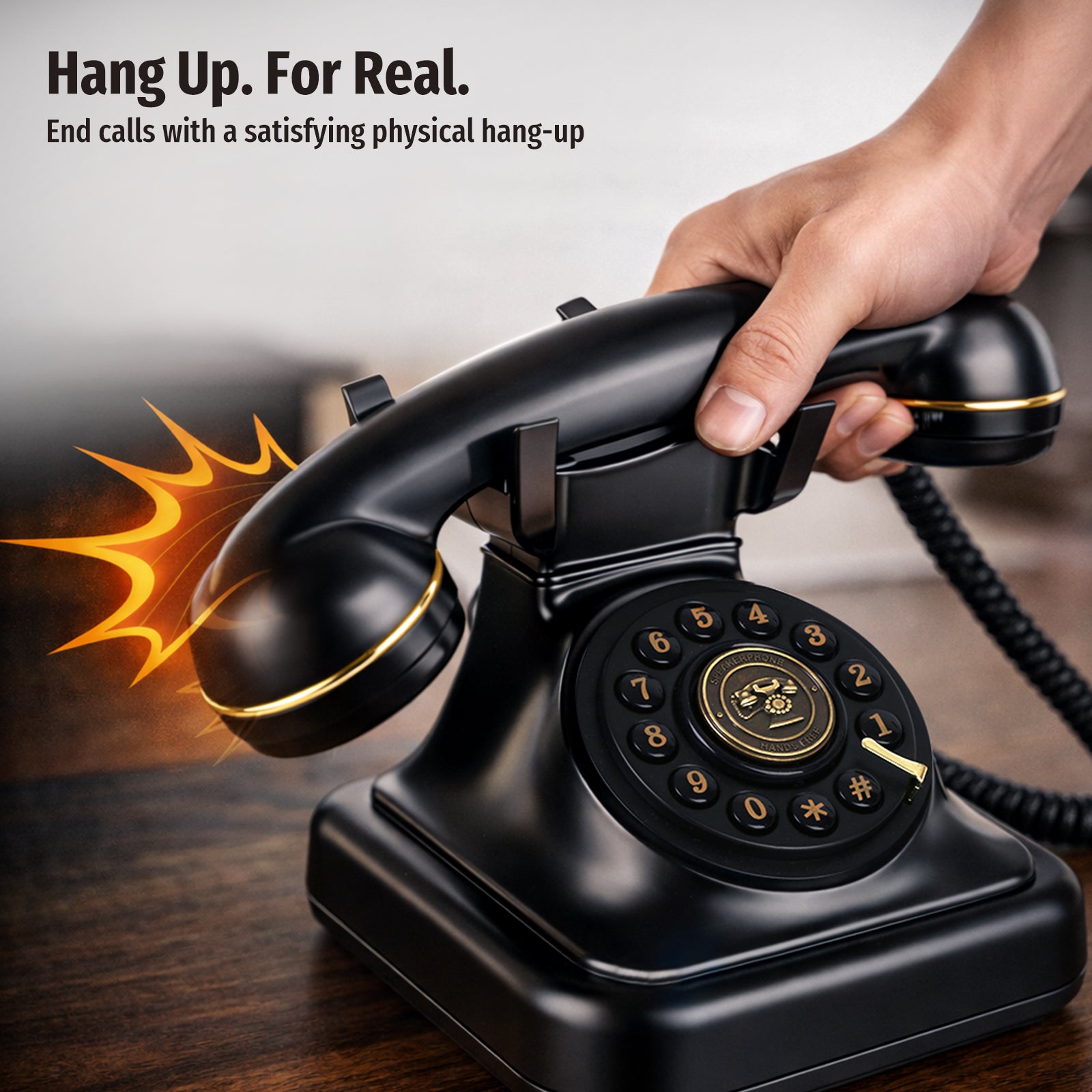 Bluetooth Landline Phone with Voice Assistant, Compatible with Android & iOS, Physical Phone with Volume Control, Black