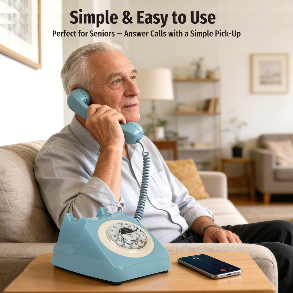 Bluetooth Landline Phone with Speakerphone, Retro Bluetooth Desk Phone, Bluetooth Telephone with USB Rechargeable, Blue