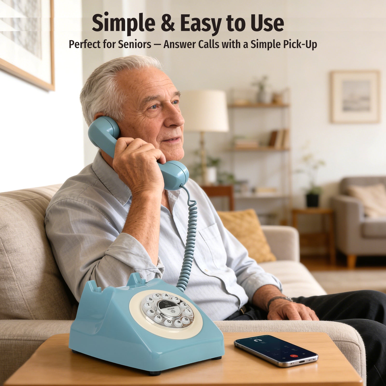 Bluetooth Landline Phone with Speakerphone, Retro Bluetooth Desk Phone, Bluetooth Telephone with USB Rechargeable, Blue