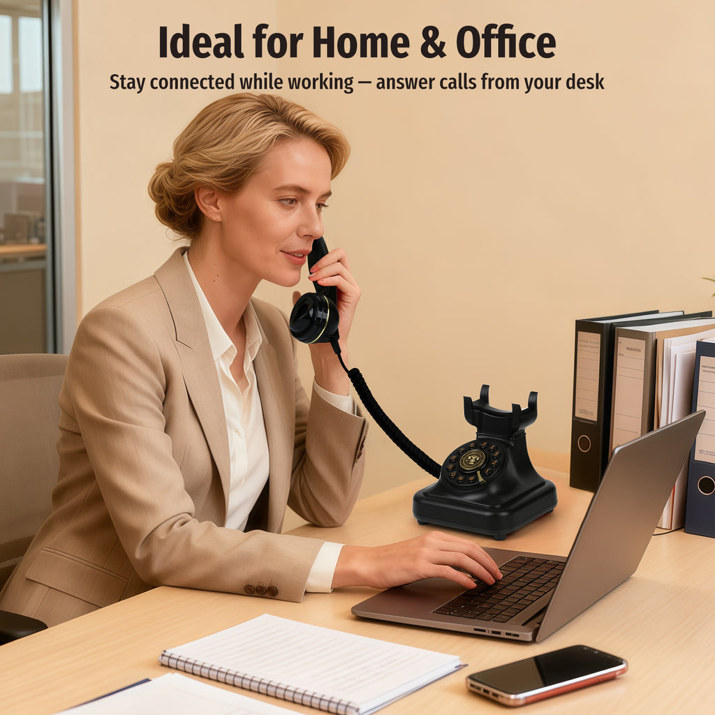 Bluetooth Retro Phone with Speakerphone, Bluetooth Landline Phone with USB Rechargeable Power, Hands-Free Calling & Music Playback, Black