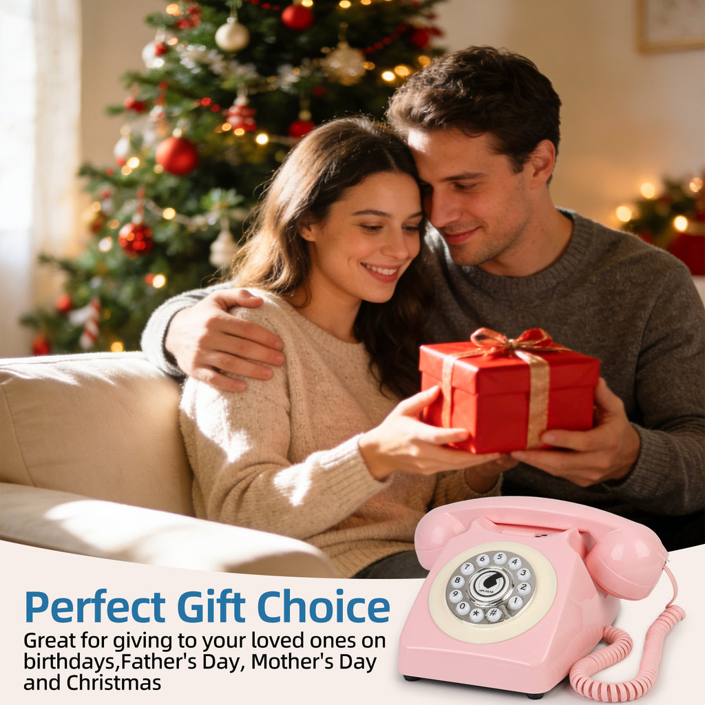 Sangyn Bluetooth Landline Phone with Voice Assistant, Compatible with Android & iOS, Wireless Bluetooth Physical Phone with Volume Control & USB Rechargeable, Pink