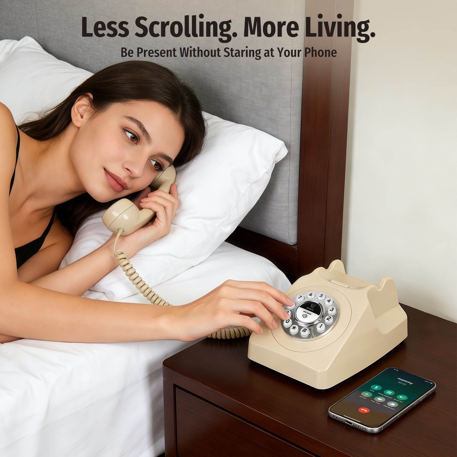 Bluetooth Landline Phone with Speakerphone, Retro Bluetooth Desk Phone, Bluetooth Telephone with USB Rechargeable, Beige