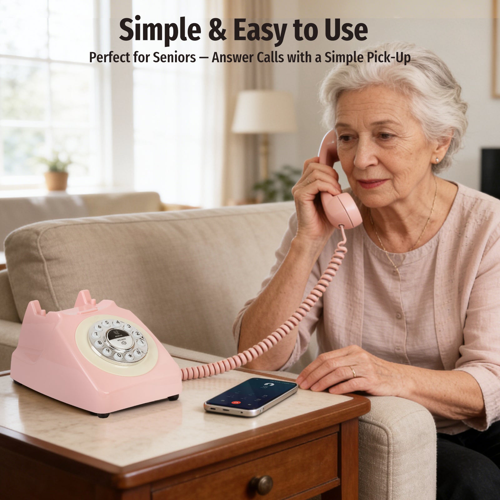 Sangyn Bluetooth Landline Phone, Retro Bluetooth Home Phone Compatible with Android & iOS, Speakerphone, Volume Control & USB Rechargeable