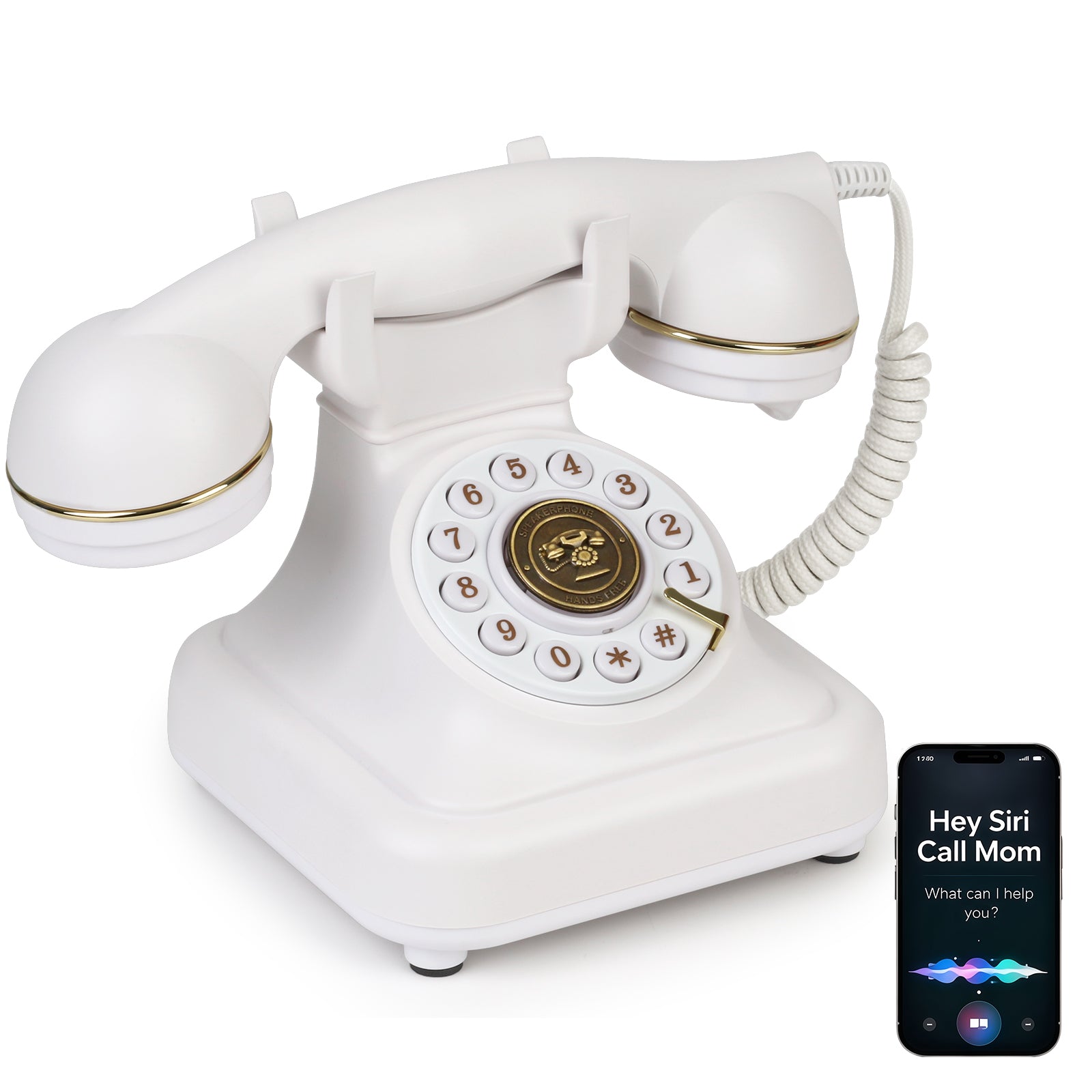 Sangyn Bluetooth Retro Phone with Voice Assistant, Bluetooth Landline Phone Compatible with Android & iOS, Wireless Bluetooth Physical Home Phone Telephone with Speakerphone, Volume Control & USB Rechargeable