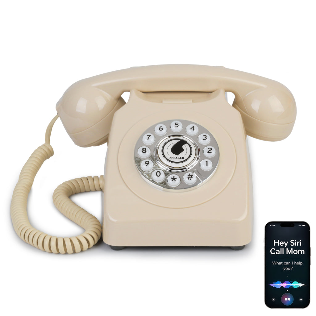 Sangyn Bluetooth Landline Phone with Voice Assistant, Compatible with Android & iOS, Wireless Bluetooth Physical Phone with Volume Control & USB Rechargeable, Beige