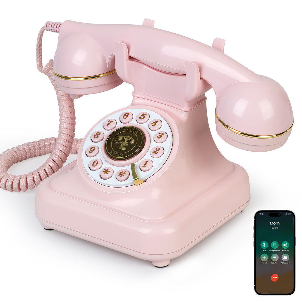 Sangyn Bluetooth Phone with Speakerphone, Bluetooth Landline Telephone with USB Rechargeable Power, Hands-Free Calling & Music Playback, Pink