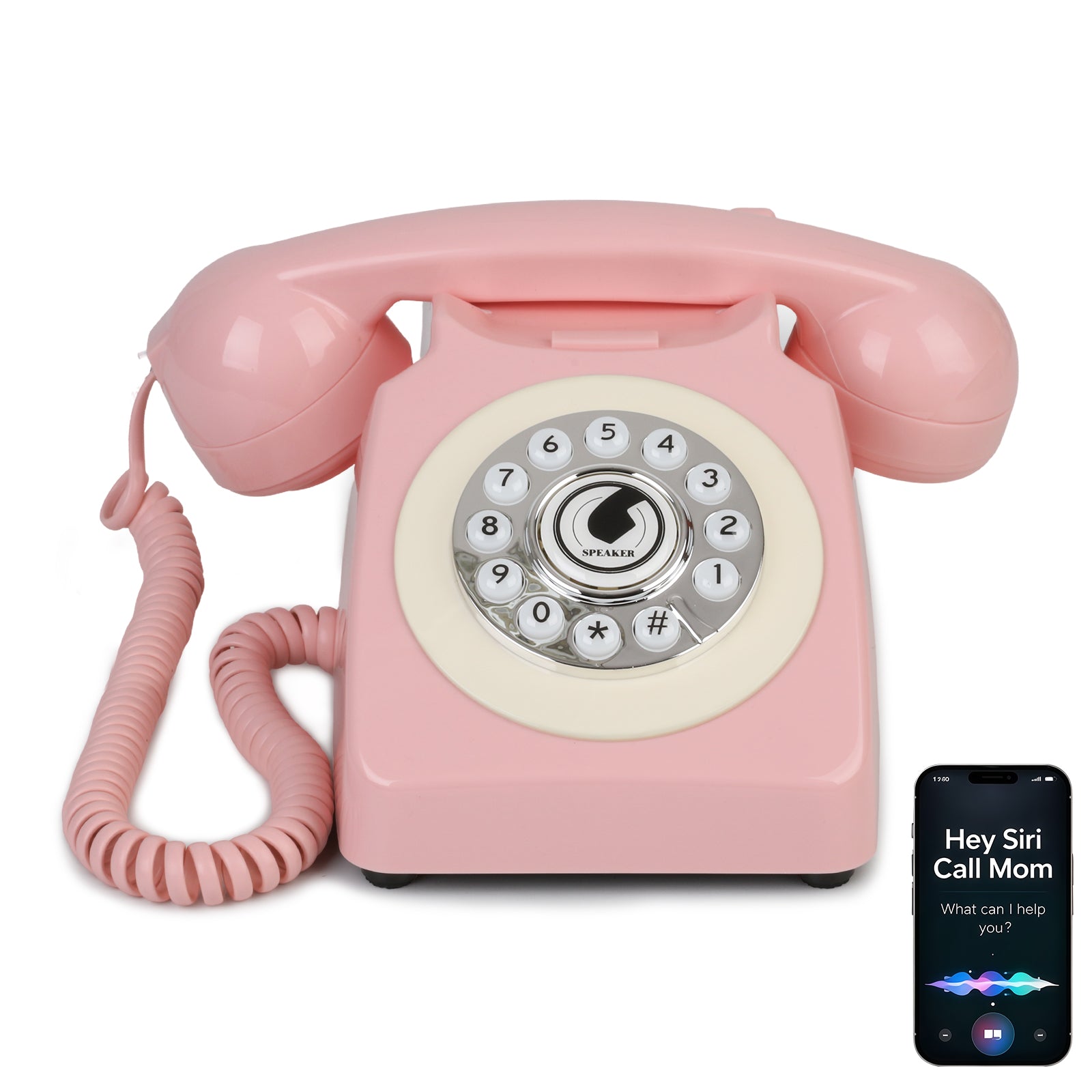 Sangyn Bluetooth Landline Phone with Voice Assistant, Compatible with Android & iOS, Wireless Bluetooth Physical Phone with Volume Control & USB Rechargeable, Pink