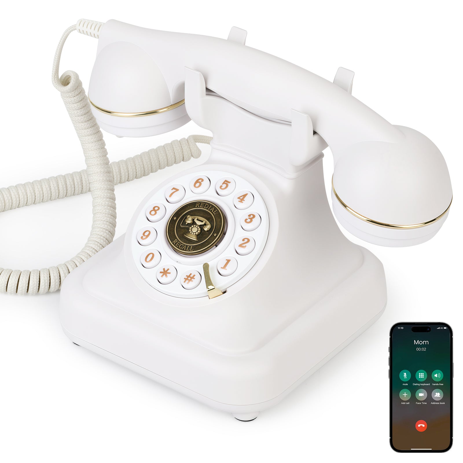 Sangyn Bluetooth Phone with Speakerphone, Bluetooth Landline Telephone with USB Rechargeable Power, Hands-Free Calling & Music Playback, White