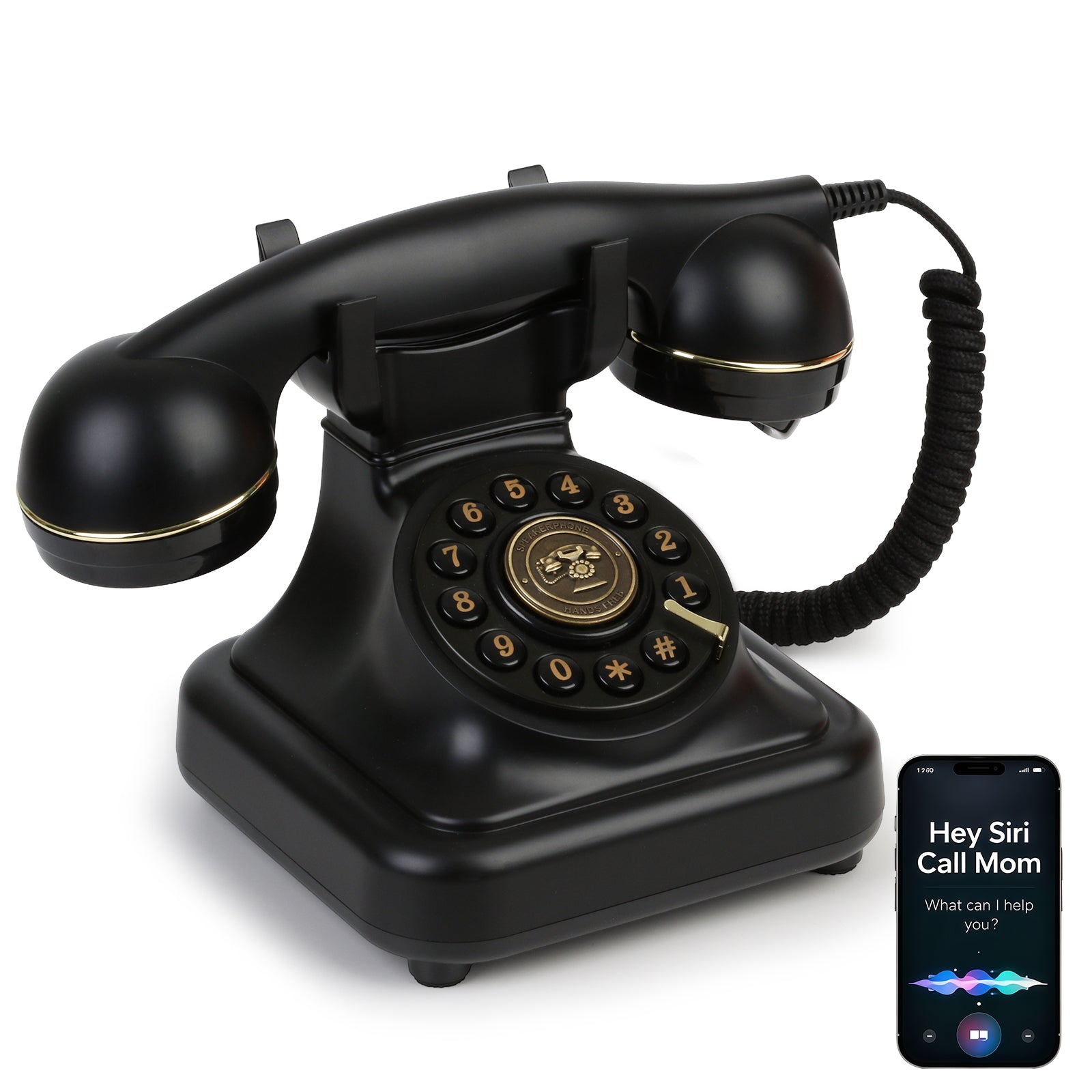 Sangyn Bluetooth Retro Phone with Voice Assistant, Bluetooth Landline Phone Compatible with Android & iOS, Wireless Bluetooth Physical Home Phone Telephone with Speakerphone, Volume Control & USB Rechargeable