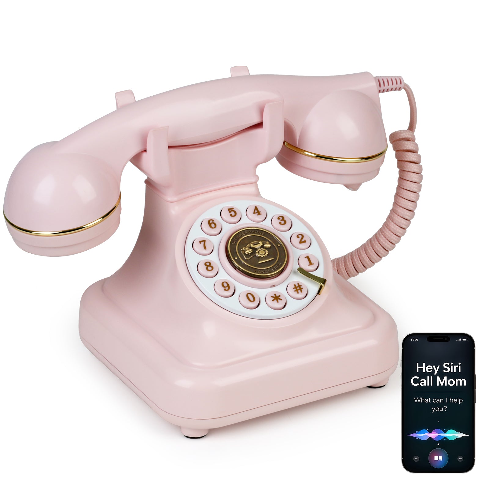 Sangyn Bluetooth Retro Phone with Voice Assistant, Bluetooth Landline Phone Compatible with Android & iOS, Wireless Bluetooth Physical Home Phone Telephone with Speakerphone, Volume Control & USB Rechargeable