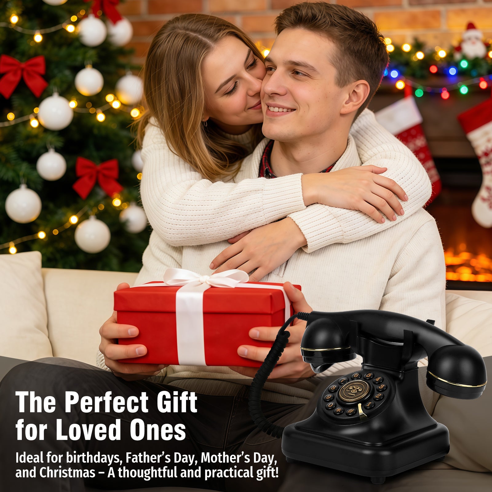 Bluetooth Landline Phone with Voice Assistant, Compatible with Android & iOS, Physical Phone with Volume Control, Black