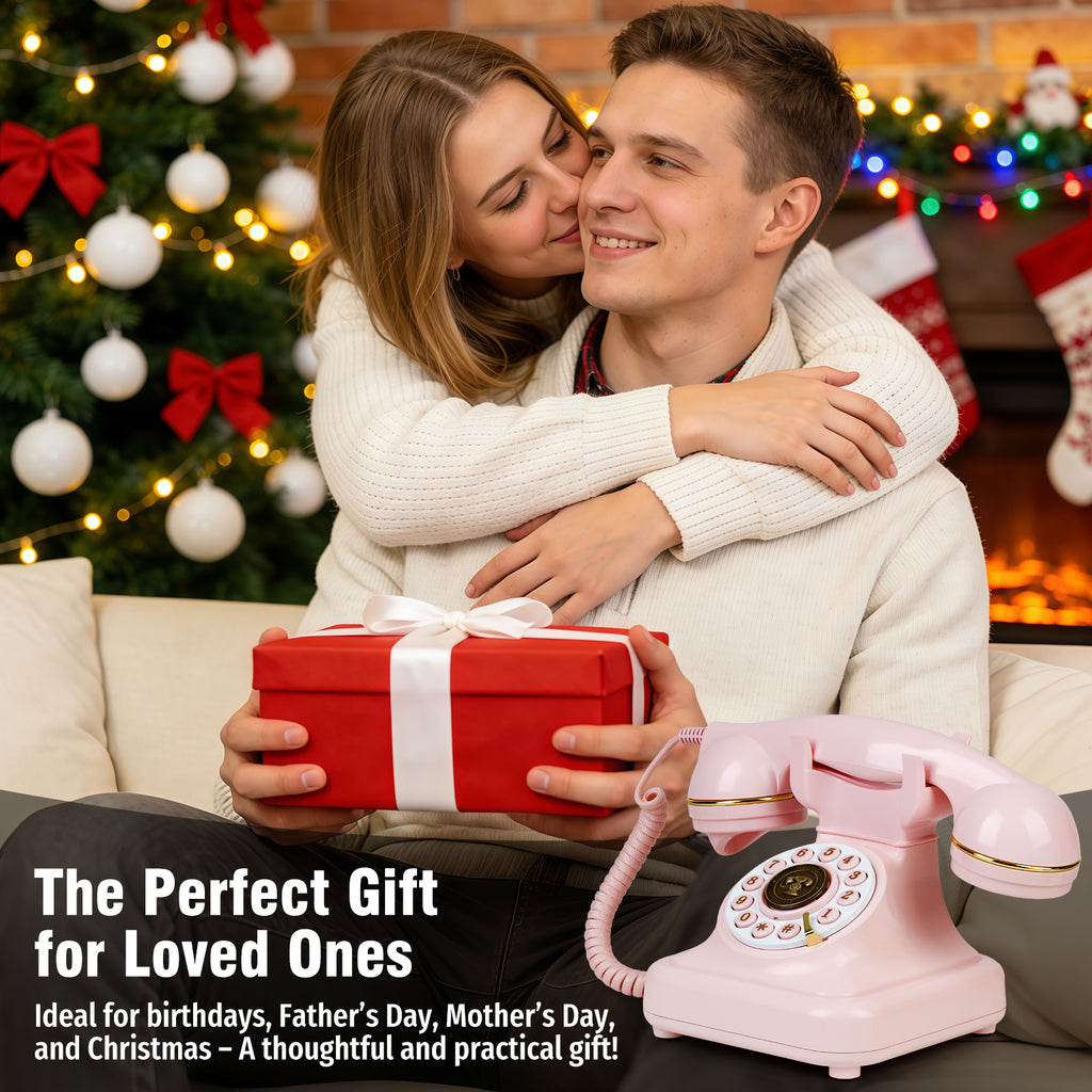 Bluetooth Landline Phone with Voice Assistant, Compatible with Android & iOS, Physical Phone with Volume Control, Pink